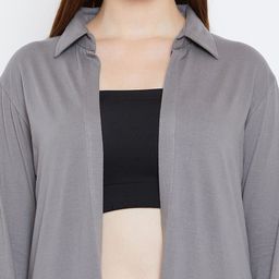 Hypernation Grey Solid Open Front Shrug image 2