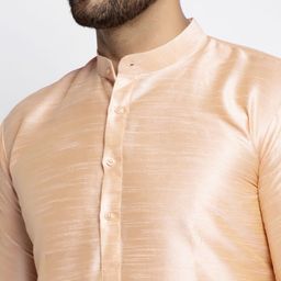Jompers Men Peach-Coloured & Cream-Coloured Solid Kurta with Pyjamas image 5