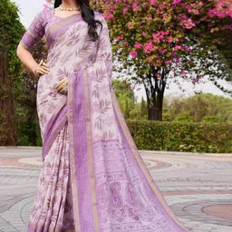HERE&NOW Women Chanderi Floral Printed Jari Sequince Border Saree-picture-41