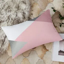 STITCHNEST Pink & White Set of 2 Geometric Rectangle Cushion Covers image 4