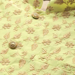 SOJANYA Men Lime Green & Golden Embroidered Nehru Jacket image 5