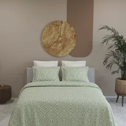 LABHAM Kadambari Green Geometric Pure Cotton 300 TC King Bedsheet with 2 Pillow Covers-picture-30
