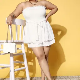 Berrylush Curve White Belted Shirred Tube Playsuit-picture-47