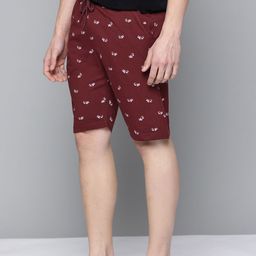 Mast & Harbour Men Maroon & White Pure Cotton Printed Lounge Shorts-image-4