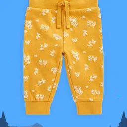 mothercare Infant Girls Mustard Yellow Floral Print Organic Cotton Joggers-image-99