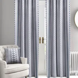 Saral Home Aveda Grey & White 2-Pieces Boho Printed Black Out Velvet Door Curtains-image-46