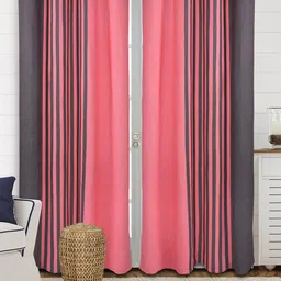 Saral Home 2 Pieces Brown & Pink Striped Cotton Door Curtain-0