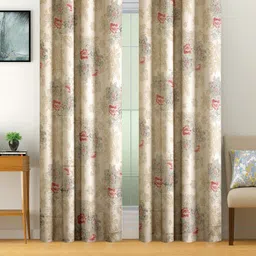 SWAYAM Beige & Pink Floral Long Door Black Out Curtain-image-14
