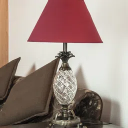 THE LIGHT STORE Gold-Toned & Red Self Design Bedside Table Lamp with Shade image 2