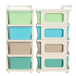 Kuber Industries Cream-Colored Textured 4-Layer Storage Drawer Organizer with Wheels image 2