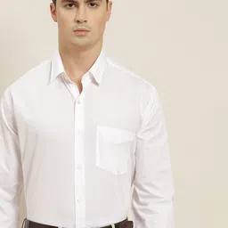Hancock Men White Solid Pure Cotton Regular Fit Formal Shirt-image-110