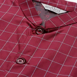 SOJANYA PLUS Men Plus Size Maroon & Blue Checked Nehru Jacket image 4