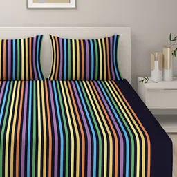 SWAYAM Multicoloured 180 TC Fine Cotton Double Fitted Bedsheet with 2 Pillow Covers image 4