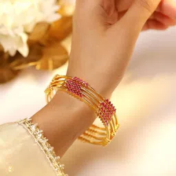 Rubans Set of 4 22K Gold-Plated Ruby Pink Stone Studded Handcrafted Bangles image 4