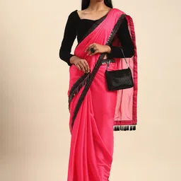 Sangria Pink Solid Satin Saree-picture-5