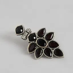 AITIHYA Silver-Plated Oxidised Teardrop Shaped Artificial Stones Drop Earrings image 3