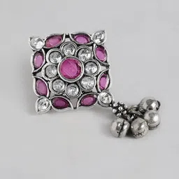 AITIHYA Silver-Plated Oxidised Artificial Stones Square Studs image 5