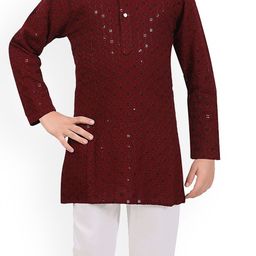 BAESD Boys Ethnic Motifs Embroidered Regular Sequinned Kurta with Pyjamas image 3