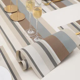 HOKIPO Set Of 5 Multi-Stripes Rectangular Table Placemats & Table Runner image 3