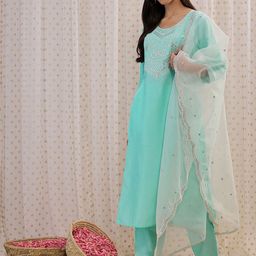 Anouk Embroidered Regular Aari Work Kurta With Trousers & Dupatta image 2