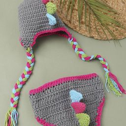 Babymoon Grey & Pink Dinosaur Photography Crochet Outfit Costume-image-92