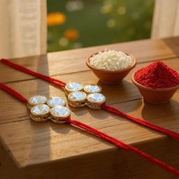 LUCKY JEWELLERY Set Of 2 Cubic Zircon Studded Rakhi With Roli Chawal & Greeting Card-71