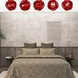 LABHAM Earthen Tan Geometric 200 TC Cotton King Bedsheet with 2 Pillow Covers-picture-29