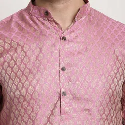 SOJANYA Men Pink Regular Thread Work Kurta with Churidar image 3