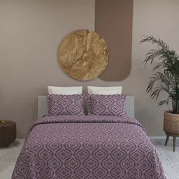 LABHAM Kadambari Violet Printed Pure Cotton 300 TC King Bedsheet With 2 Pillow Covers-image-60