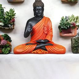 GW CREATIONS Orange & Black Marble Large Size Meditating Buddha Idol Showpiece-image-18