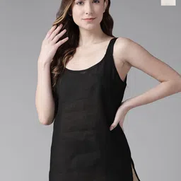 ADA Women Pack of 2 Black & Cream-Coloured Solid CottonHandloom Camisoles-1