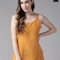 ADA Women Black & Mustard Pack of 2 Solid CottonHandloom Camisoles-image-45