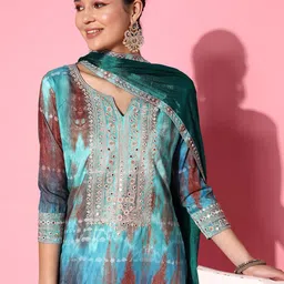 Sangria Bandhani Embroidered Mirror Work Kurta with Sharara & With Dupatta image 4
