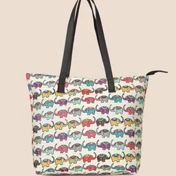 Anouk White & Pink Ethnic Motifs Printed Structured Tote Bag image 2