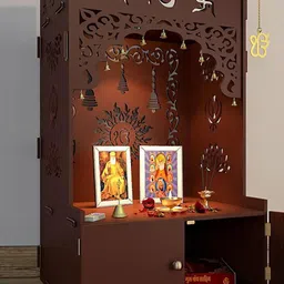 Homscape Brown Ek Omkar Serenity With Inbuilt Focus Light & Spacious Pooja Mandir image 2