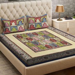 Spangle Red & Yellow Ethnic Motifs Printed 250 TC Cotton King Bedsheet & 2 Pillow Covers-image-103