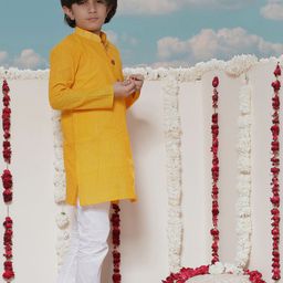 JBN Creation Boys Yellow & White Solid Kurta with Churidar image 3