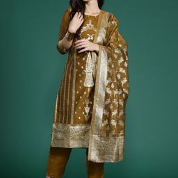 Anouk Women Ethnic Woven Design Regular Kurta With Trousers & Dupatta image 3