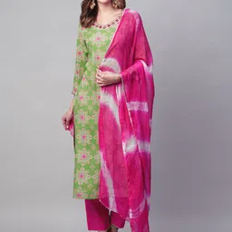 KALINI Ethnic Motifs Printed Thread Work Straight Kurta With Trousers & Dupatta-picture-15