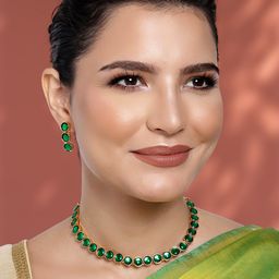 Peora Green & White Gold-Plated Stone Studded Jewellery Set-20