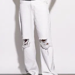 FREAKINS Men White Wide Leg High-Rise Highly Distressed Pure Cotton Jeans-image-80