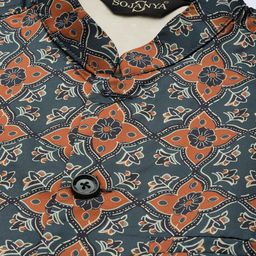 SOJANYA Men Teal Green & Rust Orange Printed Nehru Jacket image 2