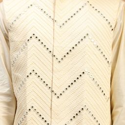 SHRESTHA BY VASTRAMAY Men Embroidered Mirror Work Jacket With Front Open Kurta & Pant Set image 5