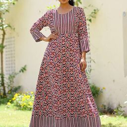 mokshi Ethnic Motifs Motif Printed Round Neck Maxi Ethnic Dress-image-84