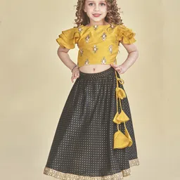 Lil Peacock Girls Embroidered Flutter Sleeves Ready to Wear Lehenga & Blouse-image-11