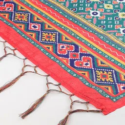 VAABA Teal & Multicoloured Ethnic Motifs Printed Dupatta image 2