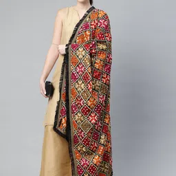 SWI Stylish Ethnic Motifs Embroidered Phulkari Chiffon Dupatta with Mirror Work image 2
