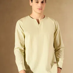 DENNISON Men Lime Green Solid Comfort Fit Straight Kurta-picture-4