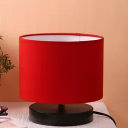 Devansh Red Wooden Traditional Cylindrical Shaped Table Lamp image 2