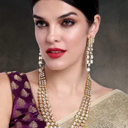 Peora Gold-Plated Kundan Necklace & Earrings Jewellery Set-48